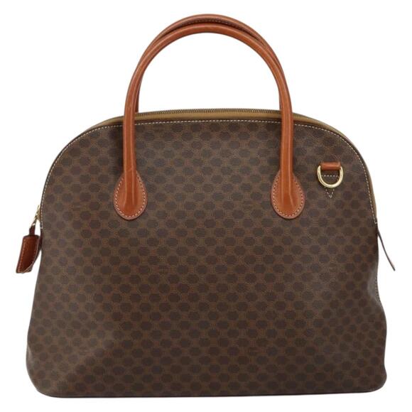 CELINE Macadam Canvas Hand Bag Pvc Leather Brown Gold - Picture 2 of 12